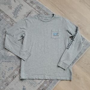 Vineyard Vines Boys Tropical Whale Long Sleeve Gray T-shirt SzM (12-14)